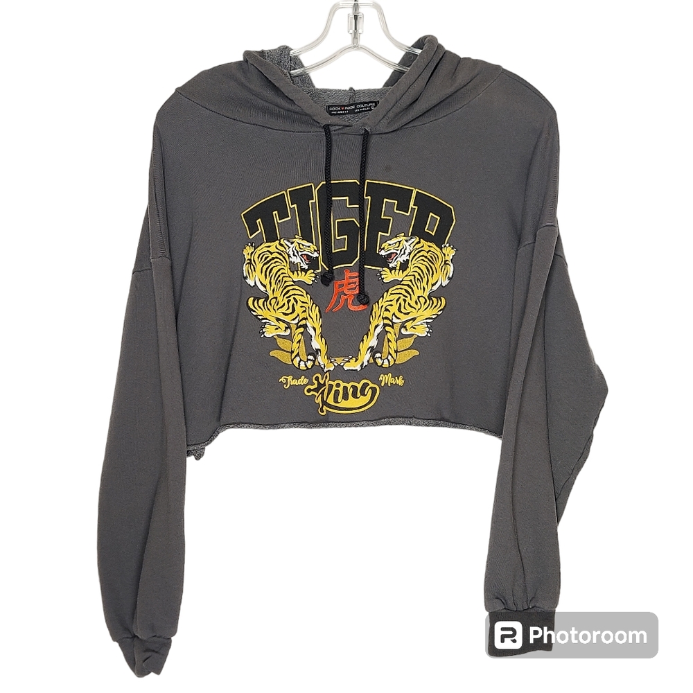 Dark Gray Rock Rose Couture Crop Hooded Sweatshirt